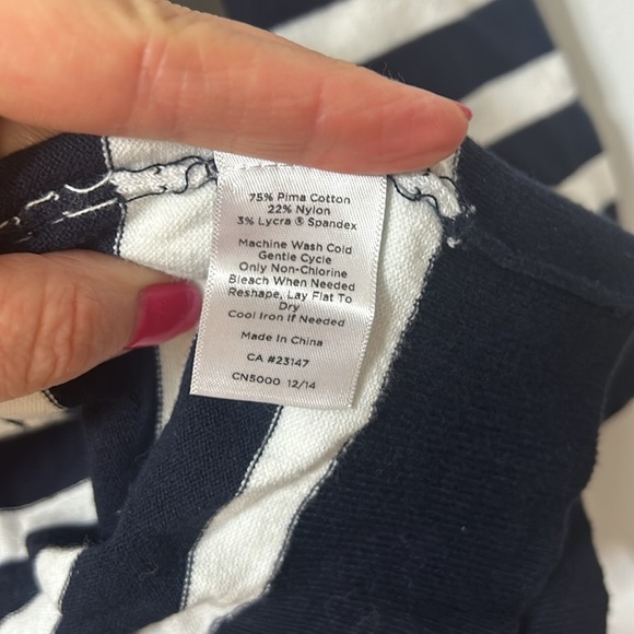 TALBOTS Striped Pima Cotton Charming Cardigan 3/4 Sleeve NWT Navy/White 1X $89 - Picture 3 of 4